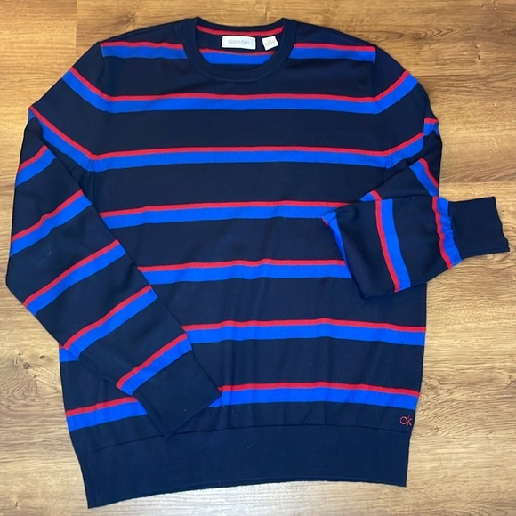 Calvin Klein Men’s Large Crewneck Striped Wool Acrylic Blend Sweater - Picture 5 of 8